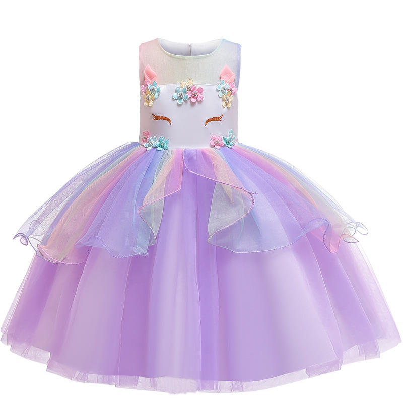 Hiệu suất mặc quần áo kỳ lân cho bé gái Rainbow Unicorn Tutu Trang phục trang phục với món quà sinhnhật băng đô