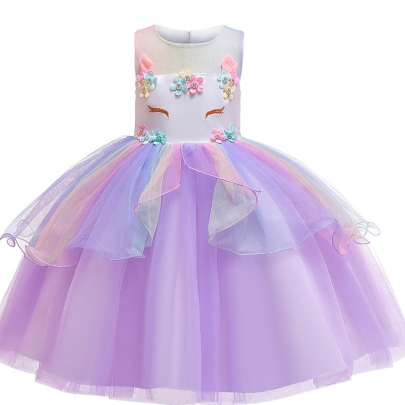 Hiệu suất mặc quần áo kỳ lân cho bé gái Rainbow Unicorn Tutu Trang phục trang phục với món quà sinhnhật băng đô
