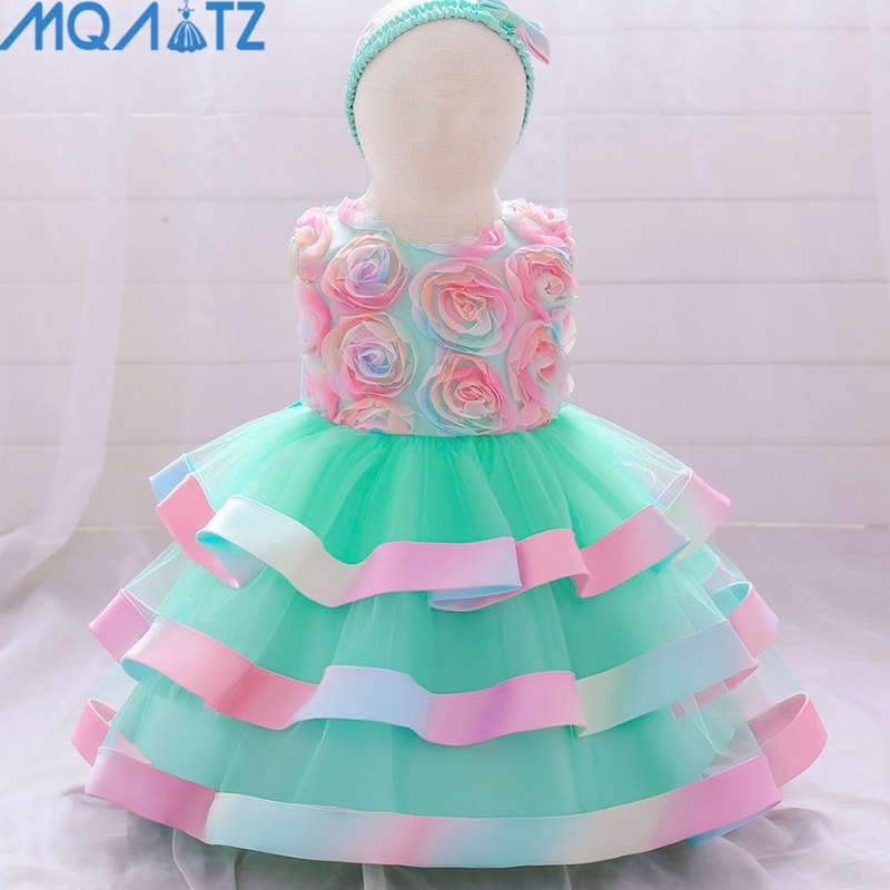 Baige Hot Bán bé Summer Summer Neeveless Tulle Dress Girls Bánh Layered Kids Trang phục Trang phục Cô gái ăn mặc