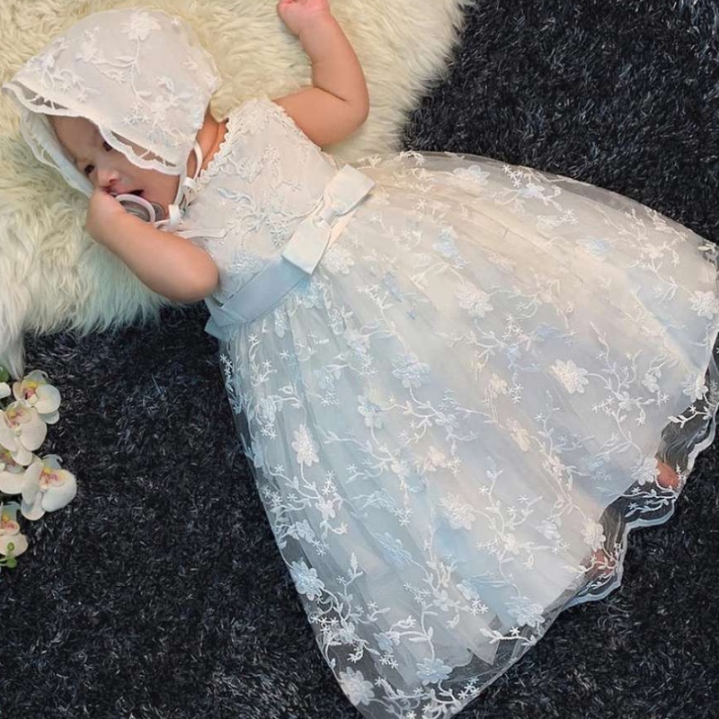 Baige New Party Girl Dress White Royal Design Váy rửa tội trẻ sơ sinh