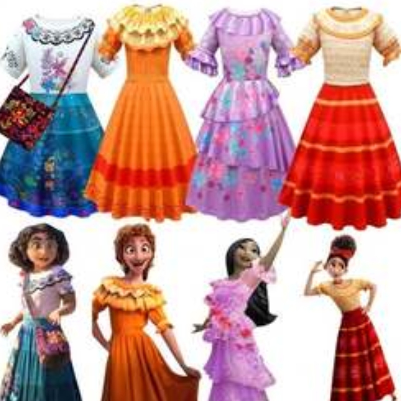 Baige Kids Girls Encanto Mirabel Cosplay Dress với Túi Halloween Trang phục phù hợp với Halloween Carnival