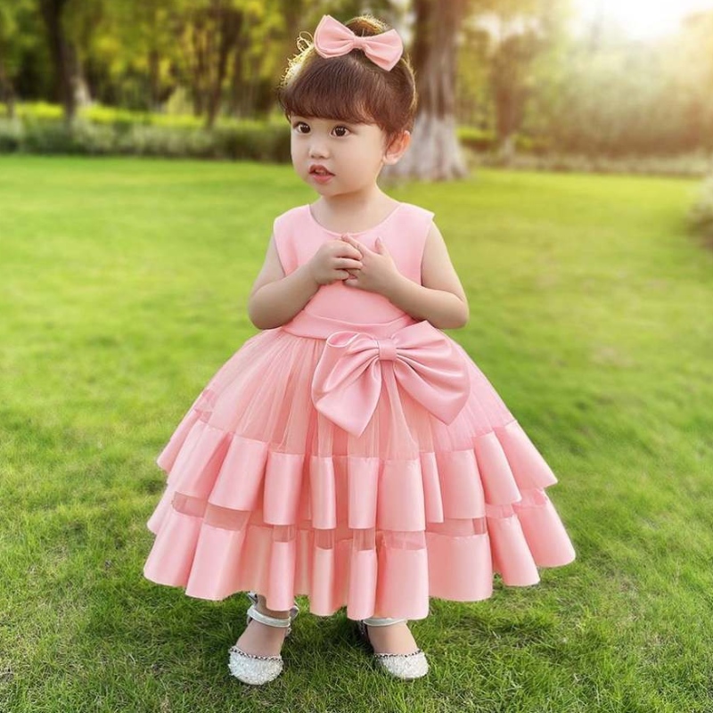 Baige Những đứa trẻ mới của Bowknot Dresss Baby Stretch Net Princess cô gái đáng yêu váy sinhnhật