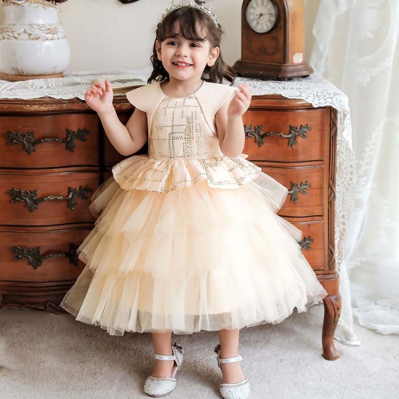 Baige Children Birthday Dress Dress Baby Girl Rửa tội Công chúa váy đầu tiên