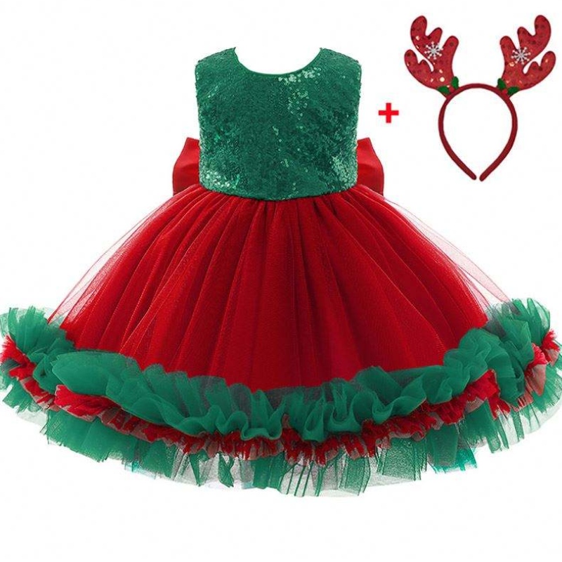 Baige Red sequined Kids Giáng sinh Sinhnhật Bữa tiệc Bữa tiệc Big Bow Carnival Bow Vestidos