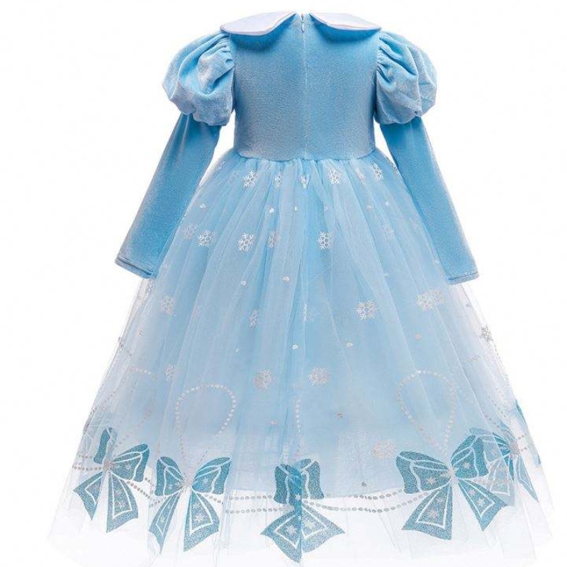 BX1763 MỚI MỚI Tay áo dài Anna Elsa Princess Dress Halloween Cosplay Cosplent Trang phục trẻ em váy cô gái