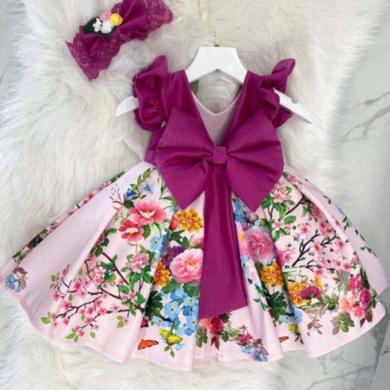 Baige Big Bow Bow Christmas Flower Girl Party Princess Dress