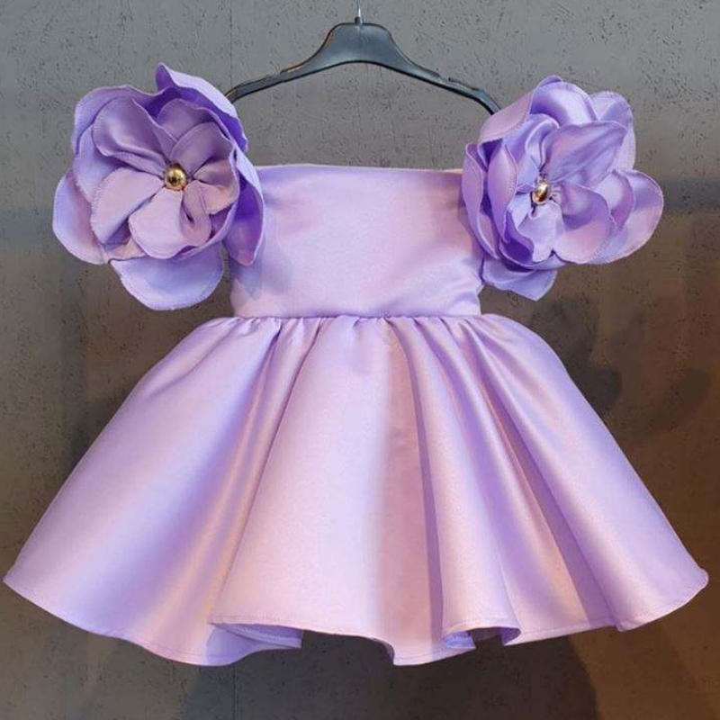 Baige Big Flower Kids Dress Pink Bridal Party Party Baby Ball Girls \\\\ \'\' sinhnhật Váy vớinơ trên vai