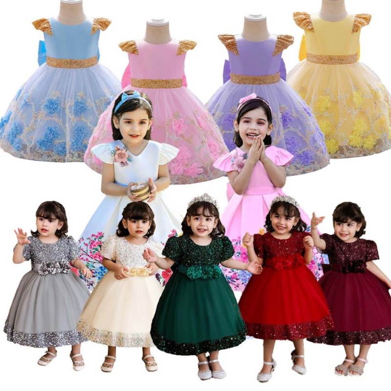 Baige hàng đầu bán hoa cô gái v-cổ dài váy cưới cô gái sinhnhật puffy váy áo choàng bóng