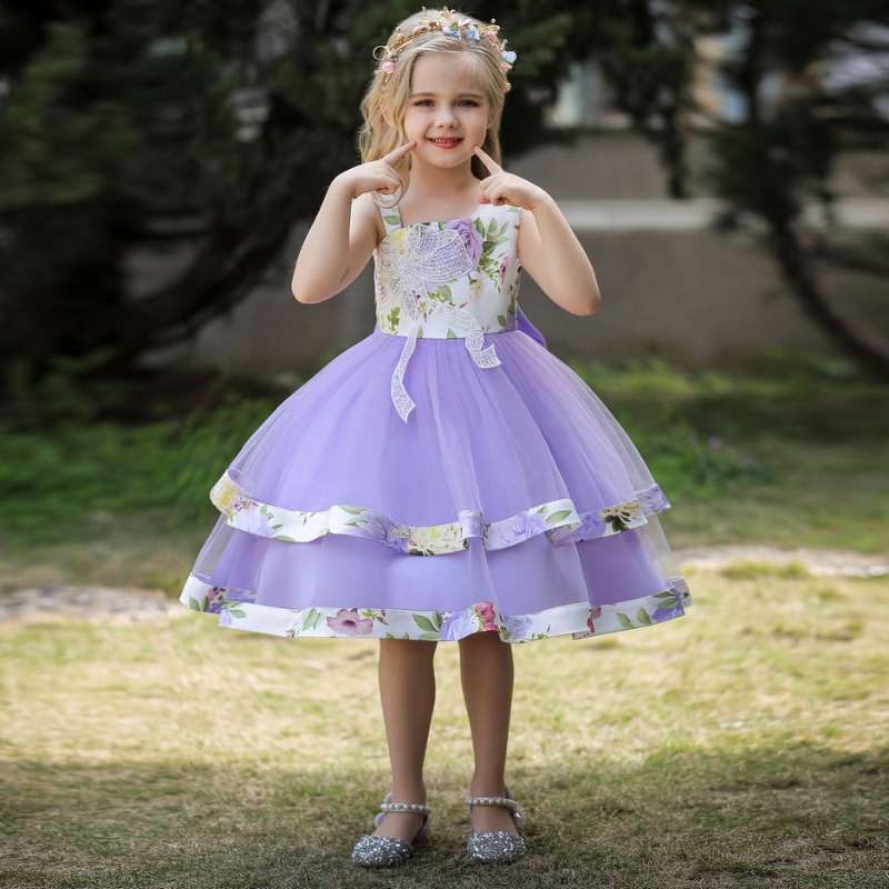 Miễn phí vận chuyển miễn phí trên toàn thế giới 2019 thời trang mới không tay trẻ em Chiffon Floral Princess Party Dress