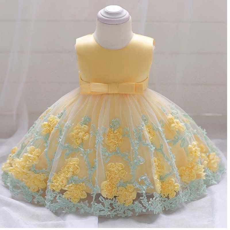 Baige Hot Bán xinh đẹp FROY FROCK 12 tháng 1 tuổi Quần áo cô gái đầu tiên Birthday Bữa tiệc Hoa dễ thương L1845XZ