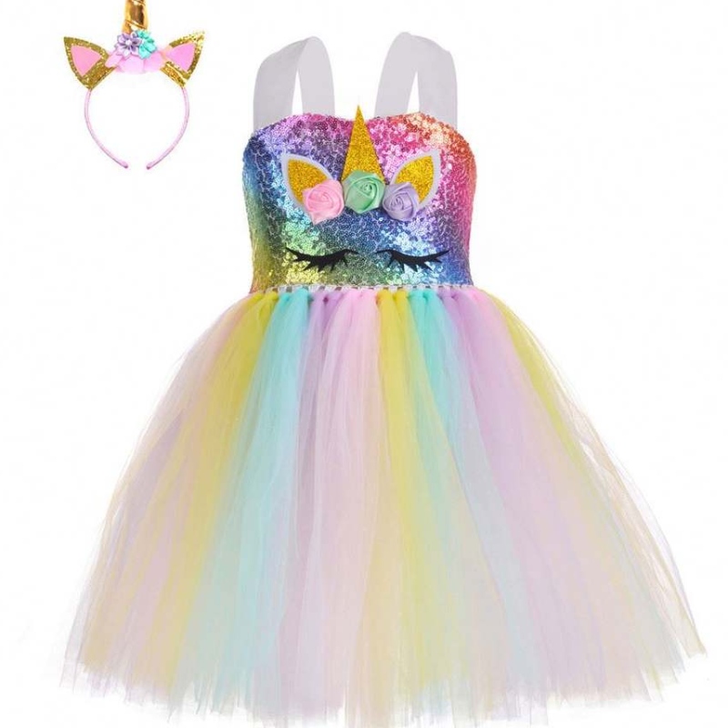 2021New Unicorn sequined Baby Kid Quần áo xinh xắn Party Party Tutu váy DJS107