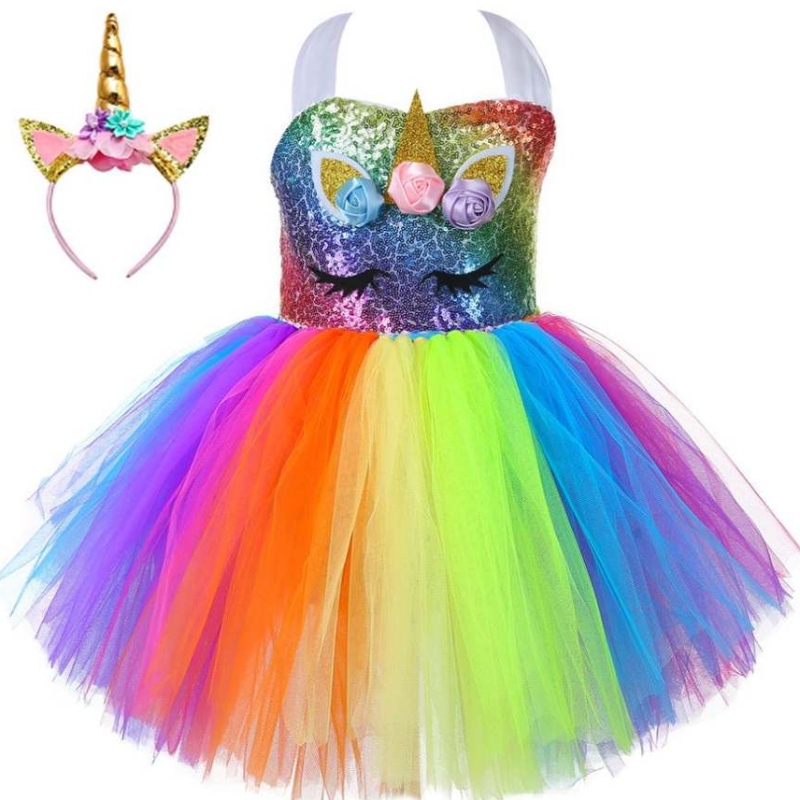 2021New Unicorn sequined Baby Kid Quần áo xinh xắn Party Party Tutu váy DJS107