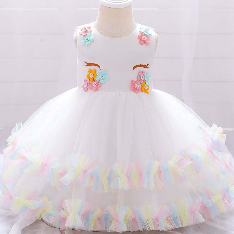 Baige White Unicorn sơ sinh trẻ mới biết đi FROCK Mùa hè bé gái ăn rửa lễ rửa tội DJS025