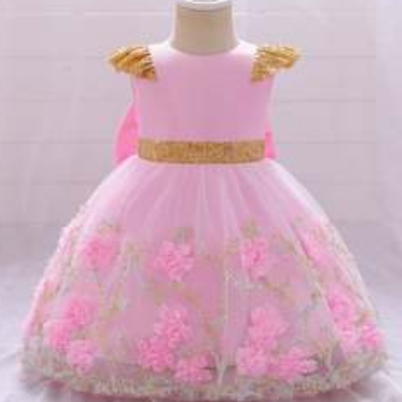 Baige Yellow Flower Girl Dress Kids Party Frock New India Bộ sưu tập Fancy Girl Party Dress L2021XZ