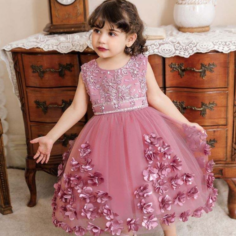 Baige Summer Floral Children Dress Váy cô gái Party Công chúa đám cưới 1năm váy sinhnhật cho bé N2103