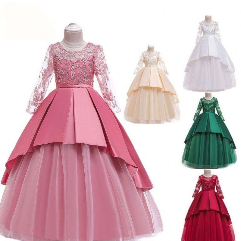 Chất lượng cao bé gái Party Frock Kids Bữa tiệc Áo choàng dạ hội ren dài tay áo maxi LP-233