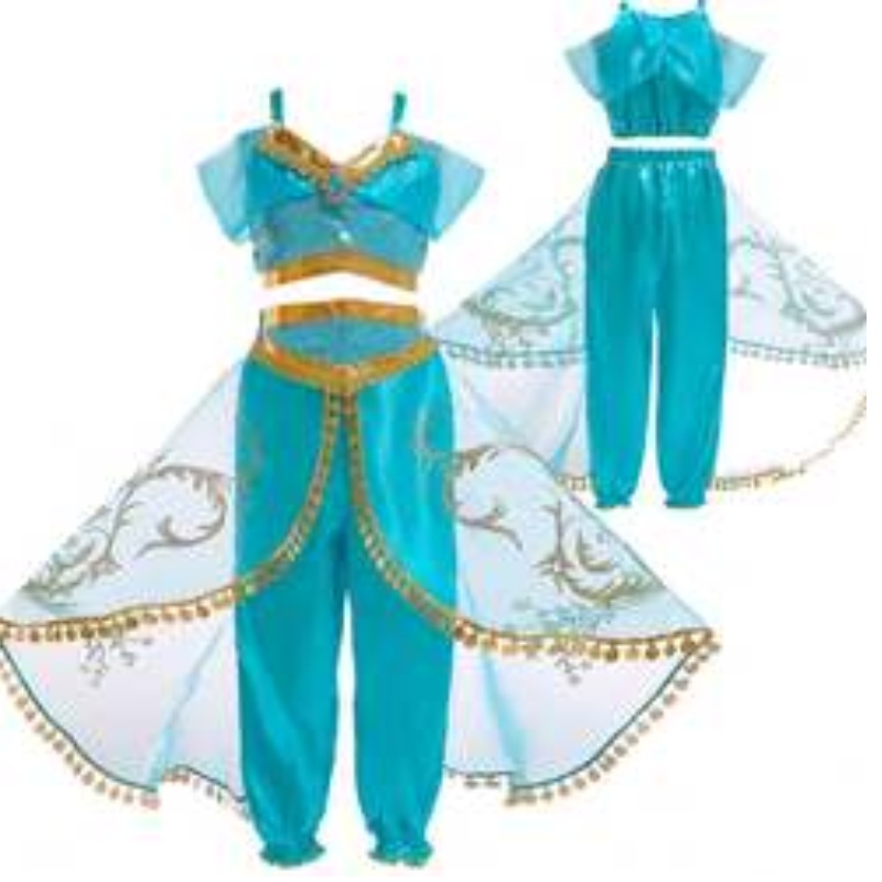 Baige Aladdin Cosplay Princess Jasmine Costume Girls Tops and Quần Quần áo Bộ tóc giả BX1625
