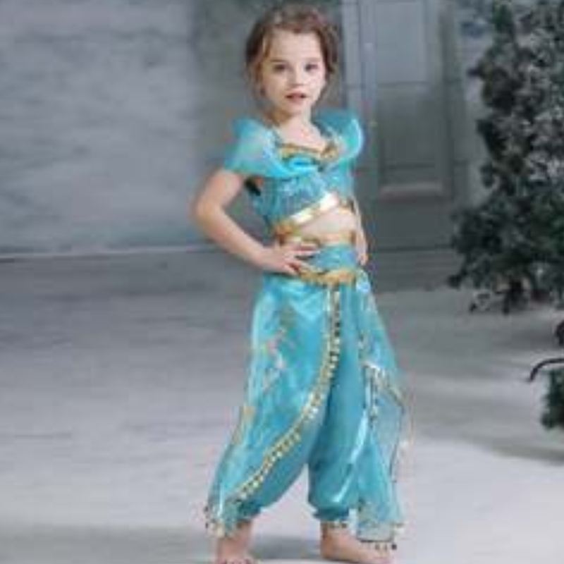 Baige Aladdin Cosplay Princess Jasmine Costume Girls Tops and Quần Quần áo Bộ tóc giả BX1625