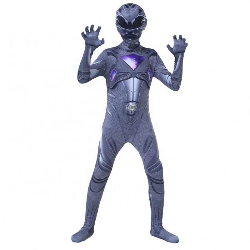 Siêu anh hùng màu đen đặt bộ đồ liền thân của Halloween Party Power Ranger cho trẻ em