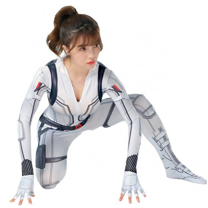 Phim bán buôn Đen&WHITE Halloween Cosplay Full Body Catsuit cho phụnữ Trang phục góa phụ đen
