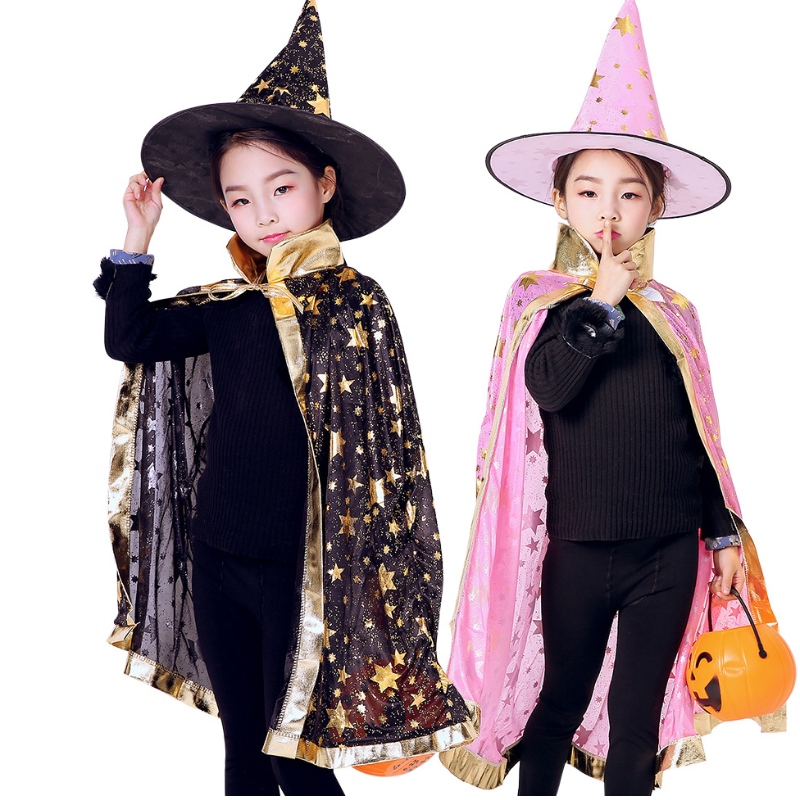 Halloween Cloak Children Cosplay Phù thủy phù thủy Cloak Magicic Wizard Wizard Hiệu suất Trang phục Mũ trang phục
