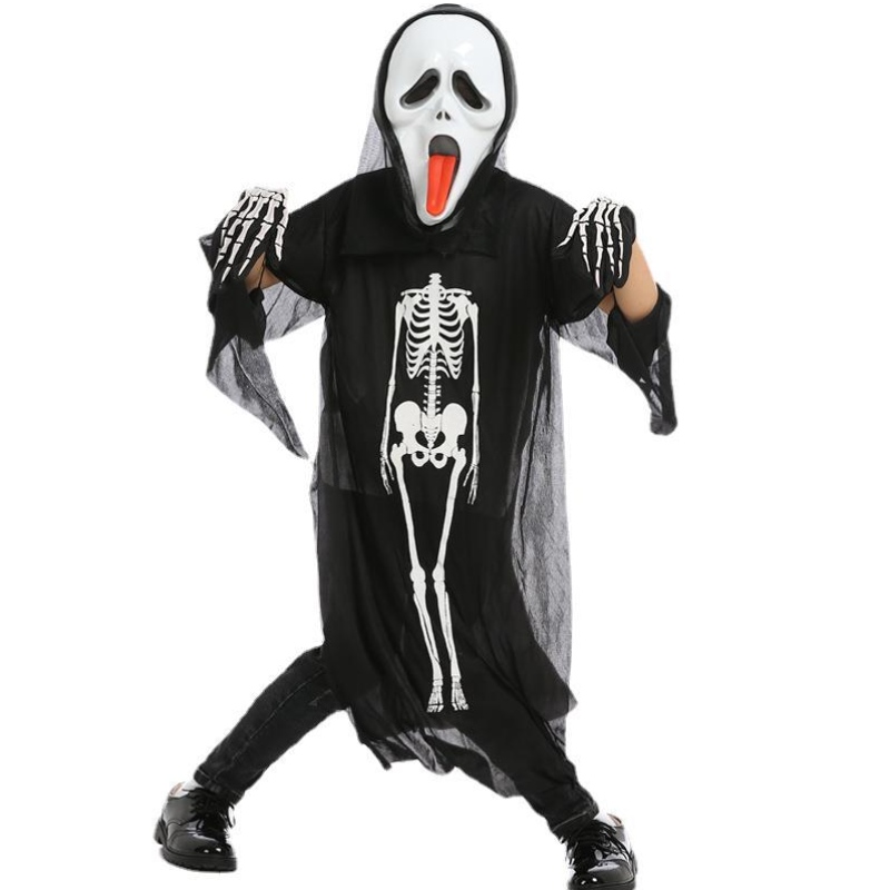 Trang phục cosplay Halloween bán buôn Skeleton Cape Cape Trang phục với mặtnạ cho trẻ em