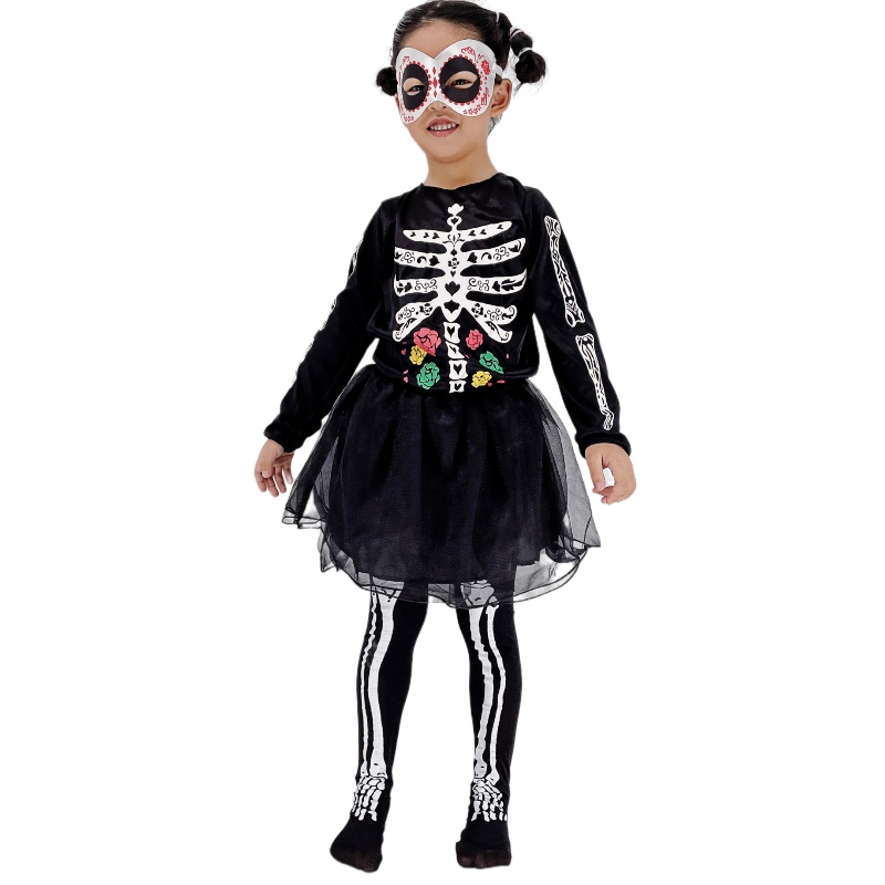 Girls Halloween Skeleton Dress Party Performance