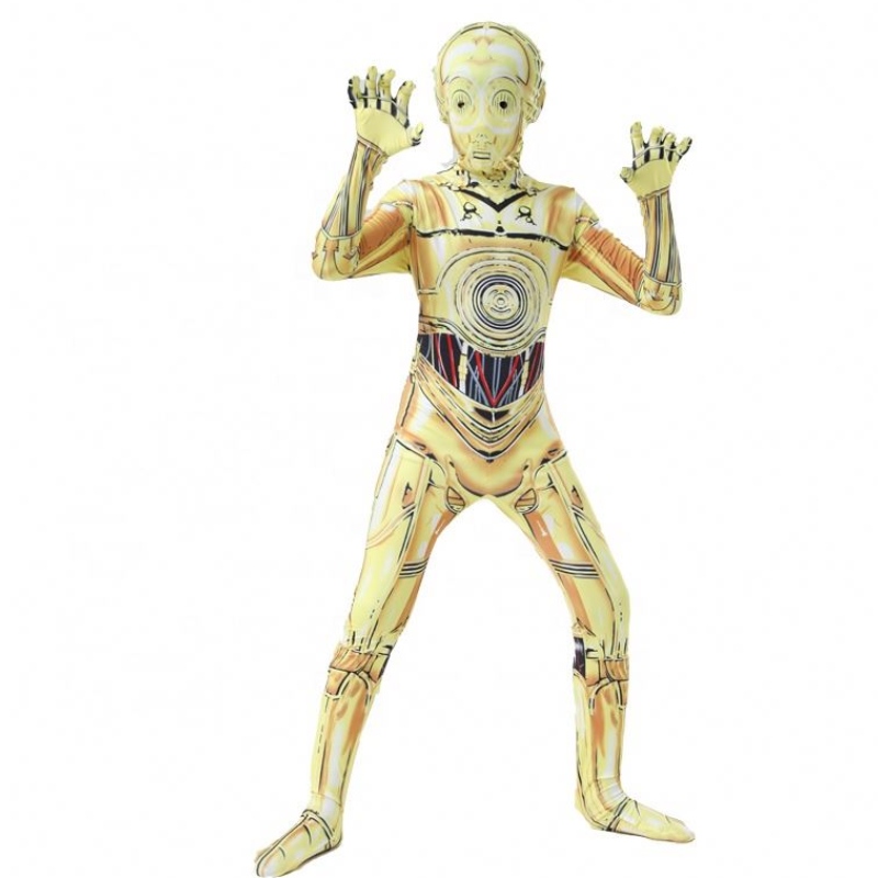 C-3PO ROBOT Funny Giai đoạn hiệu suất trang phục đồng phục Halloween Carnival Suit Sao Jumpsuit Star Cosplay Wars Trang phục với mặtnạ cho cậu bé