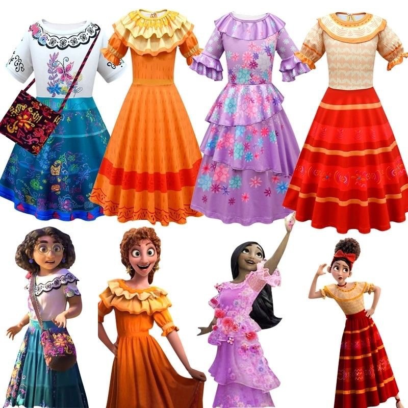 2022 Princess Encanto Mirabel Trang phục váy tiệc sinhnhật Cosplay Fancant Ecanto Dress for Kids