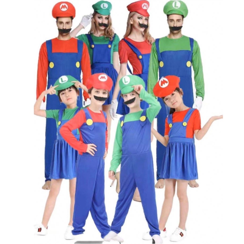 Quần áo Super Mario Người lớn và trẻ em Mario Gia đình Bros Cosplay Trang phục đặt trẻ em quà tặng Halloween Party Mario&Luigi Quần áo