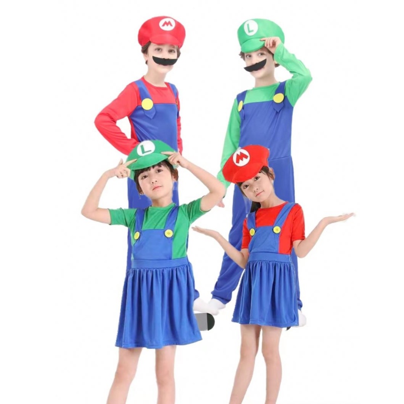 Quần áo Super Mario Người lớn và trẻ em Mario Gia đình Bros Cosplay Trang phục đặt trẻ em quà tặng Halloween Party Mario&Luigi Quần áo