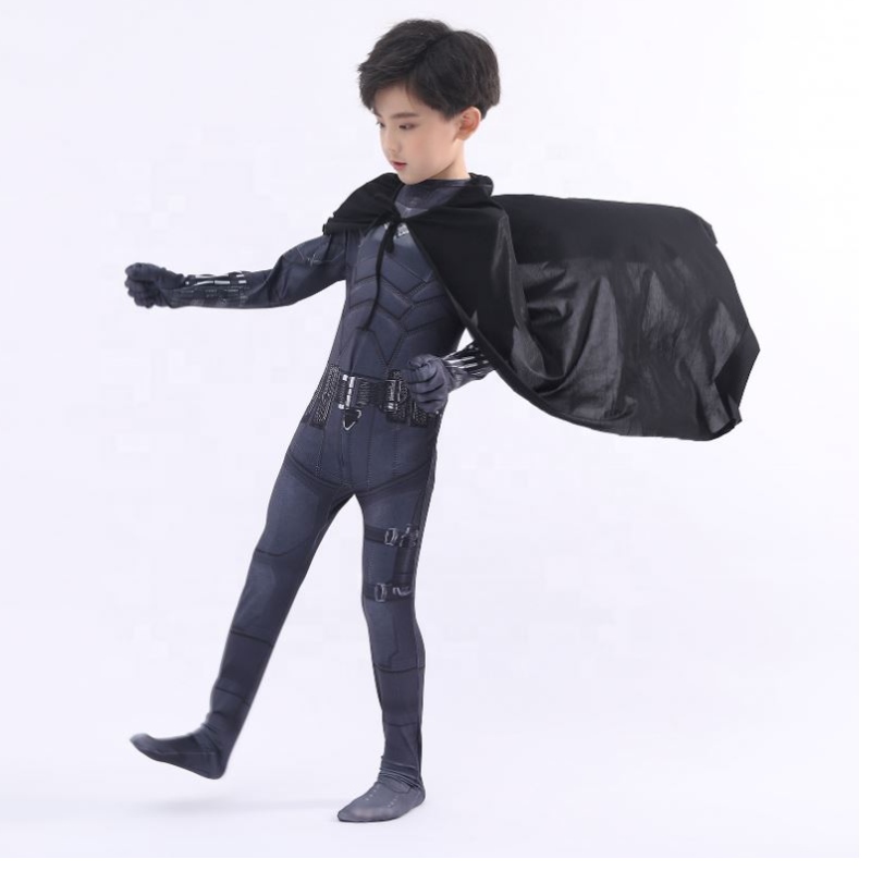 Phong cách mới Bodysuit Halloween Halloween Kids Superhero Trang phục cosplay Phim trang phục Pattinson The Bat Man With Cape&Mask