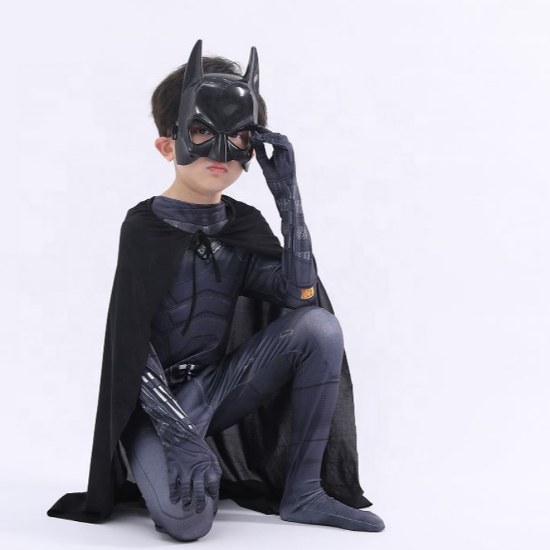 Phong cách mới Bodysuit Halloween Halloween Kids Superhero Trang phục cosplay Phim trang phục Pattinson The Bat Man With Cape&Mask