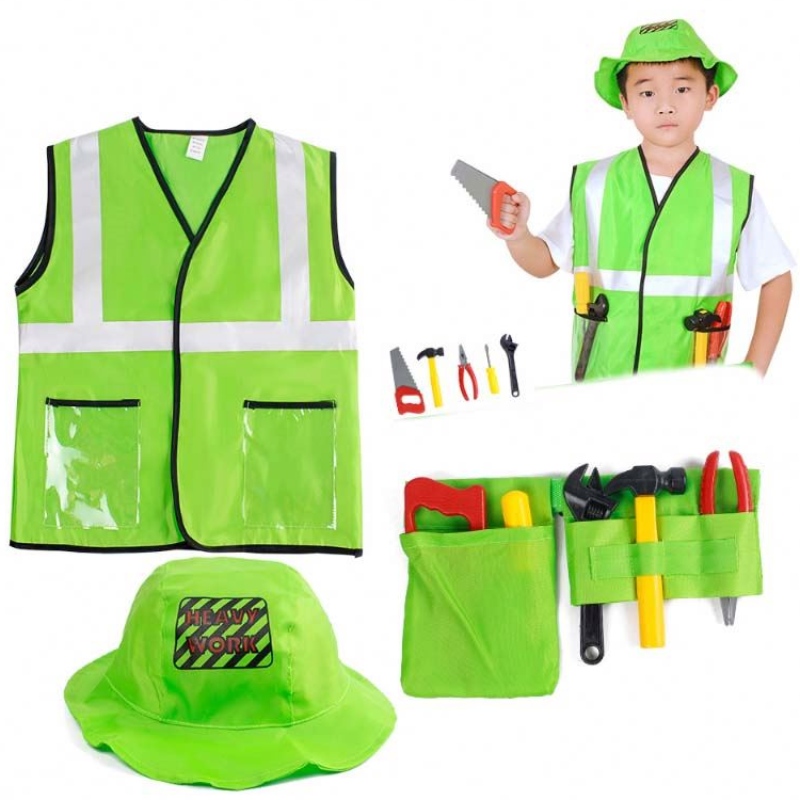Kid Buildernghềnghiệp ăn mặc quần áo Trang phục côngnhân Xây dựng với dụng cụ Vest Vest Hat HCBC-002
