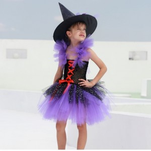 Amazon Hot Bán Tutu Trang phục trang phục phù thủy cho các cô gái với Mũ phù thủy Halloween Carnival Party