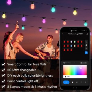 Đèn chuỗi màu thông minh, đèn sân hiên 48ft thông minh RGBW LED String, APP&WiFi Control