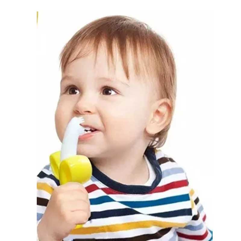 Chuối em bé teether silicone băm răng trẻ em trẻ em bàn chải đánh răng mini bàn chải đánh răng và đồ chơi teether