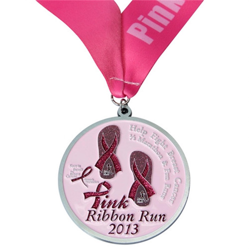 Huy chương in ấn màu hồng chonữ Huy chương Marathon Thể thao Kim loại tùy chỉnh với Ribbon