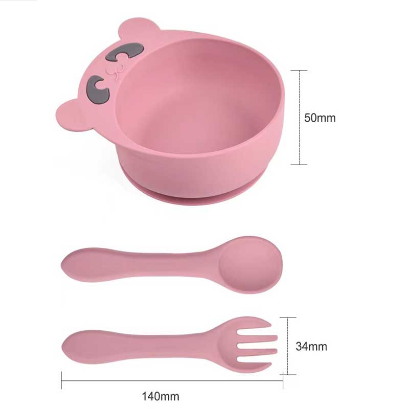 Cho bé ăn đặt Silicone Bowl Fork Fork cho trẻ mới biết đi Bowl động vật dễ thương Silicon Silicon Đặt thức ăn cho trẻ em cho trẻ em cung cấp