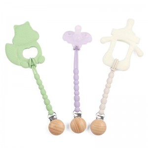 Handmade Wood BPA miễn phí silicone hạt pacifier chuỗi baby pacifier clip trẻ sơ sinh sê -ri bán trẻ em Beech pacifier chuỗi em bé làm dịu silicone baby pacifier clip