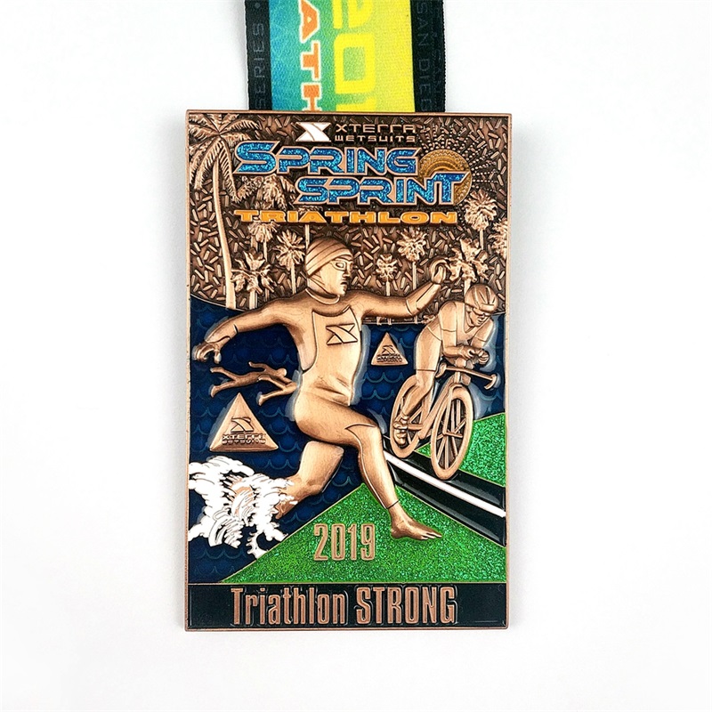 Huy chương thể thao kim loại hình dạng hình dạng tùy chỉnh cho Huy chương Triathlon bán buôn