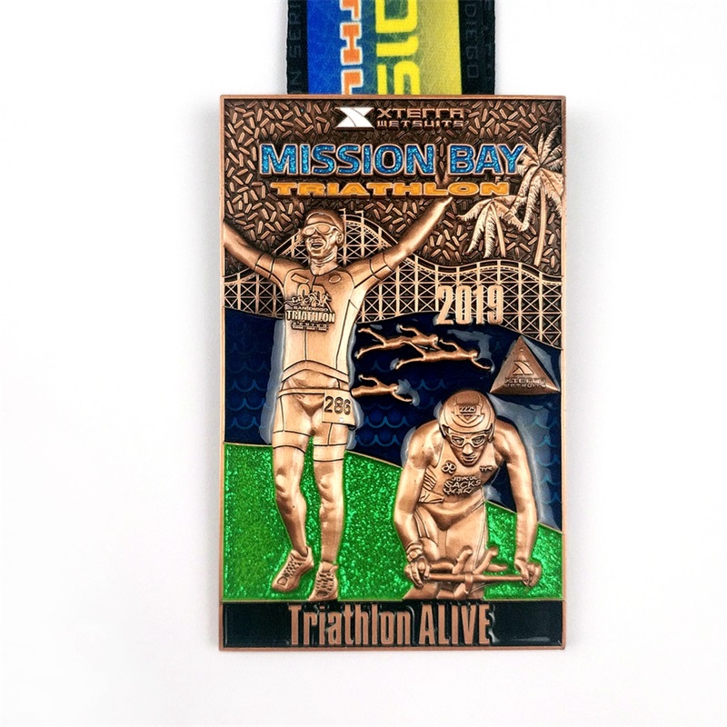 Huy chương thể thao kim loại hình dạng hình dạng tùy chỉnh cho Huy chương Triathlon bán buôn