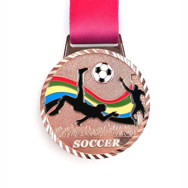 Huy chương bóng đá 3D bóng đá tùy chỉnh chạy huy chương thể thao marathon kim loại với ruy băng