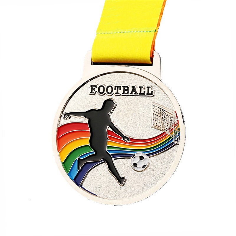 Huy chương bóng đá 3D bóng đá tùy chỉnh chạy huy chương thể thao marathon kim loại với ruy băng