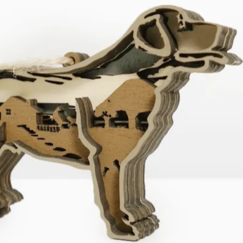 Trang trí tạo tác bằng gỗ 3D con chó con