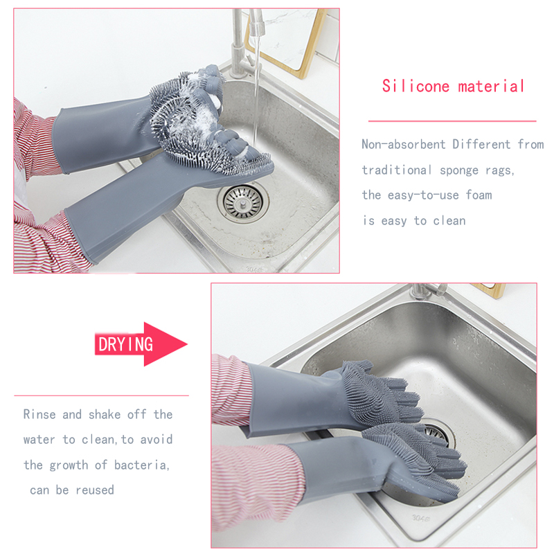 Găng tay rửa chén bằng silicon có thể tái sử dụng, rửa chén bằng bàn chải, găng taynhà bếp gia đình, vật tư chải chuốt thú cưng