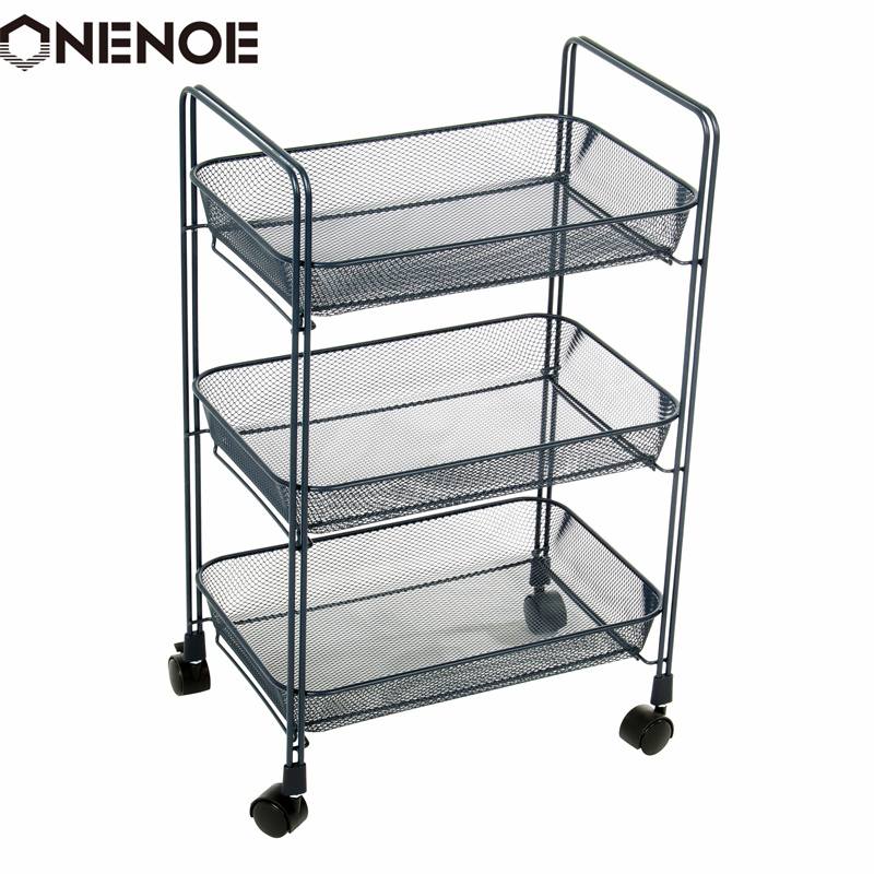 Onenoe Design Hyundai Metal Mesh 3 lớp lưu trữ quản lý đa năng tiện ích lăn xe đẩy nhà bếp nặng nề có thể tháo rời xe đẩy với giỏ
