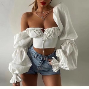 Phụnữ tay áo Balloon Squas Cổ thấp