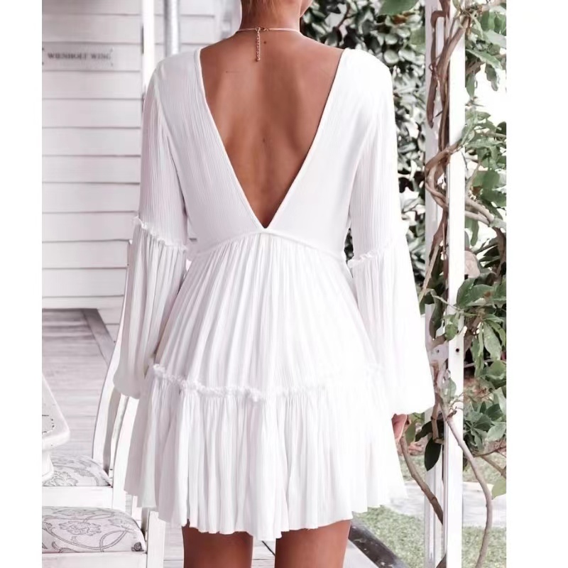 Summer Fashion White V-Neck Lantern Sleeve Loose Women