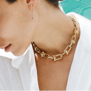 Chuỗi dây chuyền dàynữ Châu Âu và Hoa Kỳ Ins Light Light Sang trọng Chuỗi Xuất cổ Horseshoe Buckle Buckle